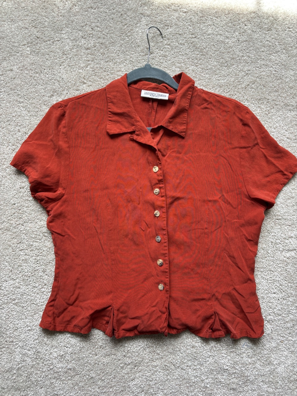 Amanda Smith 100% Silk Burnt Orange Short Sleeve Button-Front Shirt - Picture 2 of 14